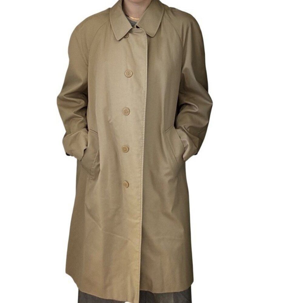 Vintage Aquascutum London Mens Aqua 5 Tan Beige Trench Rain Coat